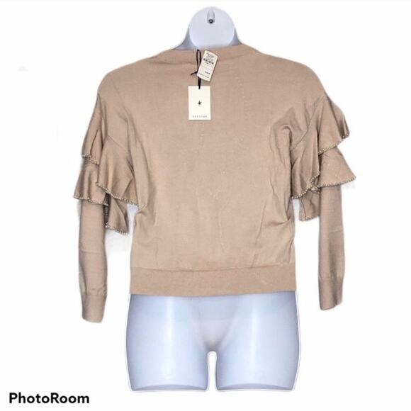 Stellah Pearly Trim Ruffle Sleeve Sweater Light Pink Peach Size Large NWT - Picture 7 of 8